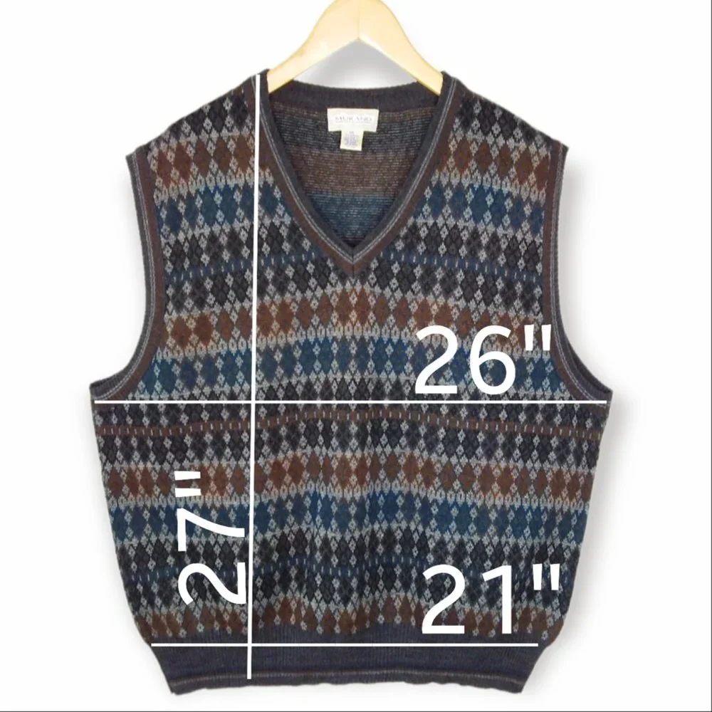 Vintage Murano Wool Blend Sweater Vest Size XXL Argyle Diamond Grandpa Core - Picture 8 of 8